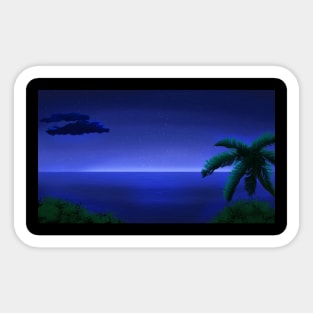 Night Break Beach Scenery - Night Time Anime Landscape Painting Sticker